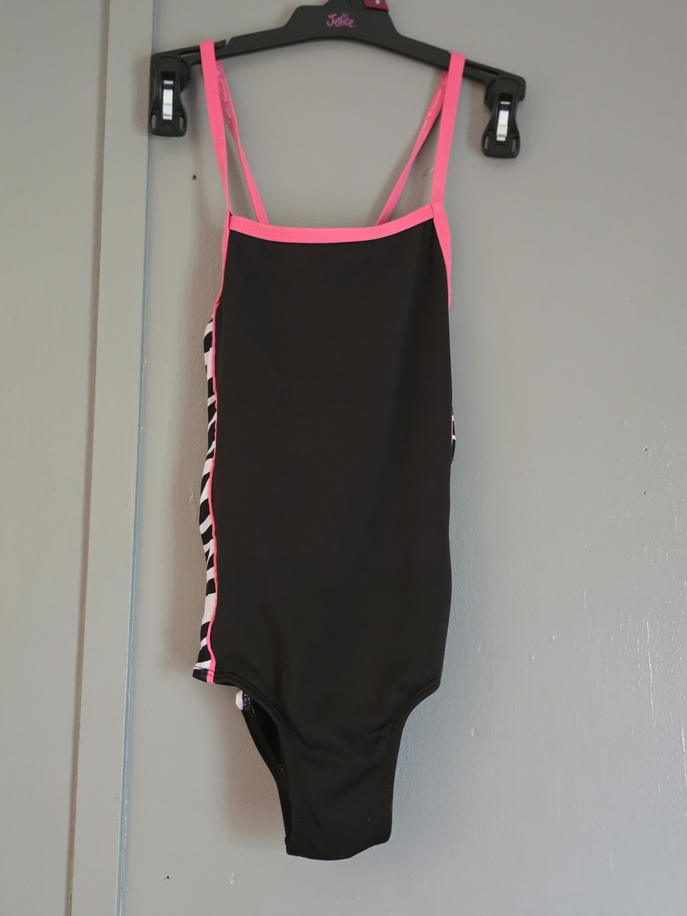 Girls Black One-Piece Swimsuit with Pink Trim